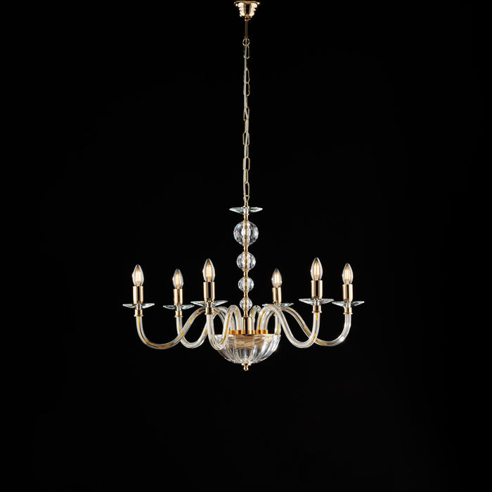 Lampadario Classico Ruben Metallo Oro E Cristallo 6 Luci E14