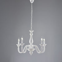 Lampadario Shabby Chic Lucca Legno Bianco 5 Luci E14