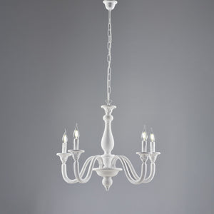 Lampadario Shabby Chic Lucca Legno Bianco 5 Luci E14