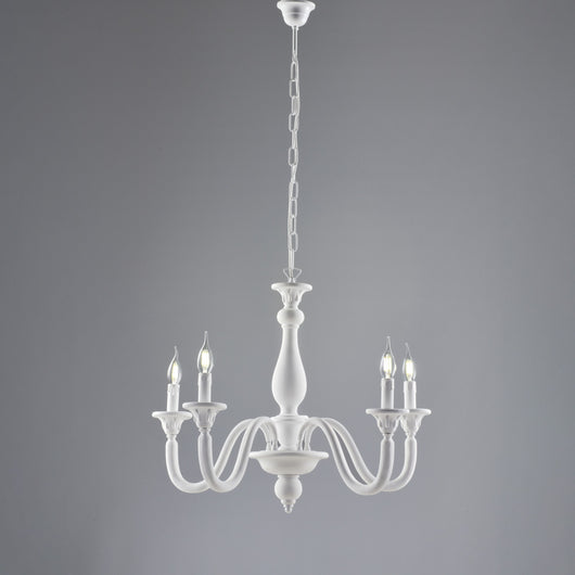 Lampadario Shabby Chic Lucca Legno Bianco 5 Luci E14