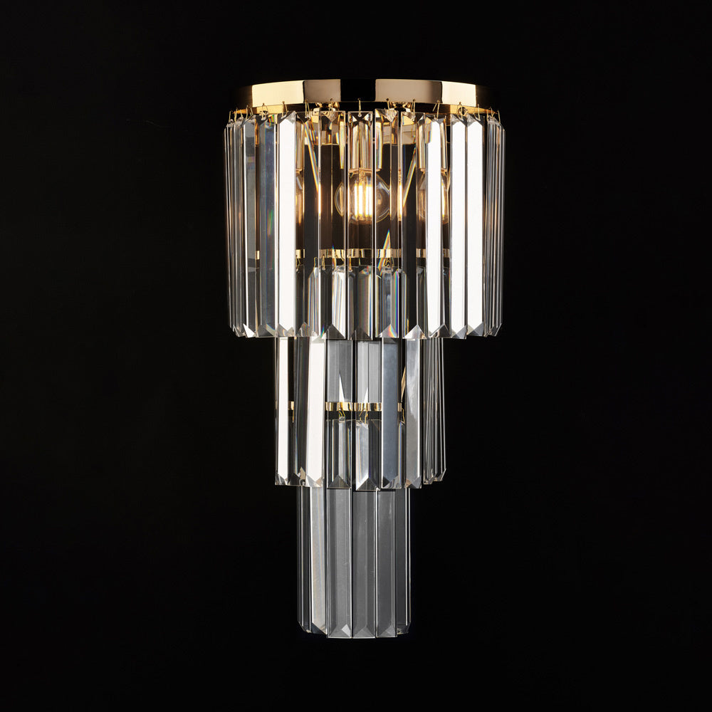 Applique Moderna Schuber Metallo Oro E Cristallo 2 Luci E14