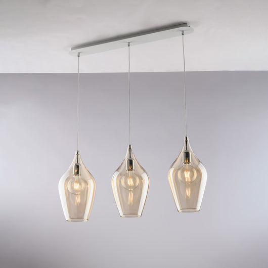 Ares Binario in ferro con vetri ambra pyrex 3 luci L.75 X 10 BL273-BIN3-AM