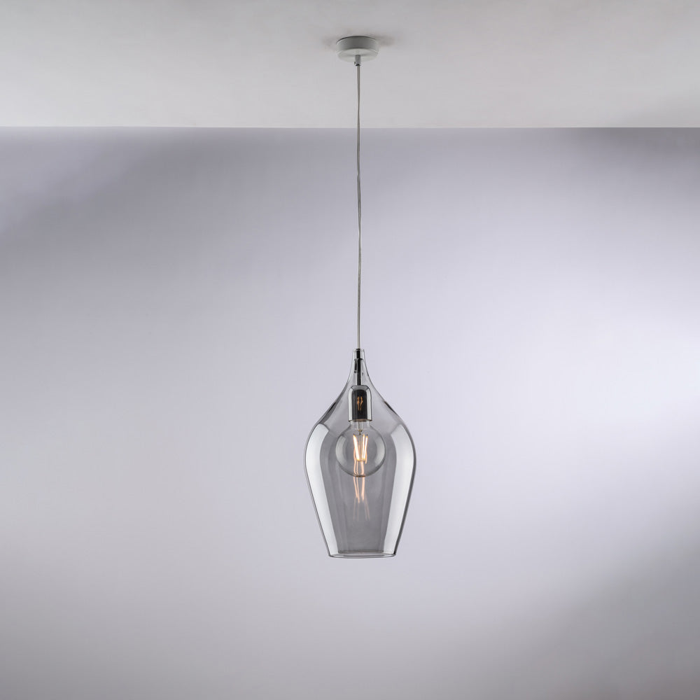 Ares Sospensione in ferro con vetro grigio pyrex 1 luce 142 Ø20 BL273-S1-GR