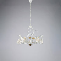 Lampadario Arte Povera Cesto Metallo Bianco E Oro 5 Luci E14