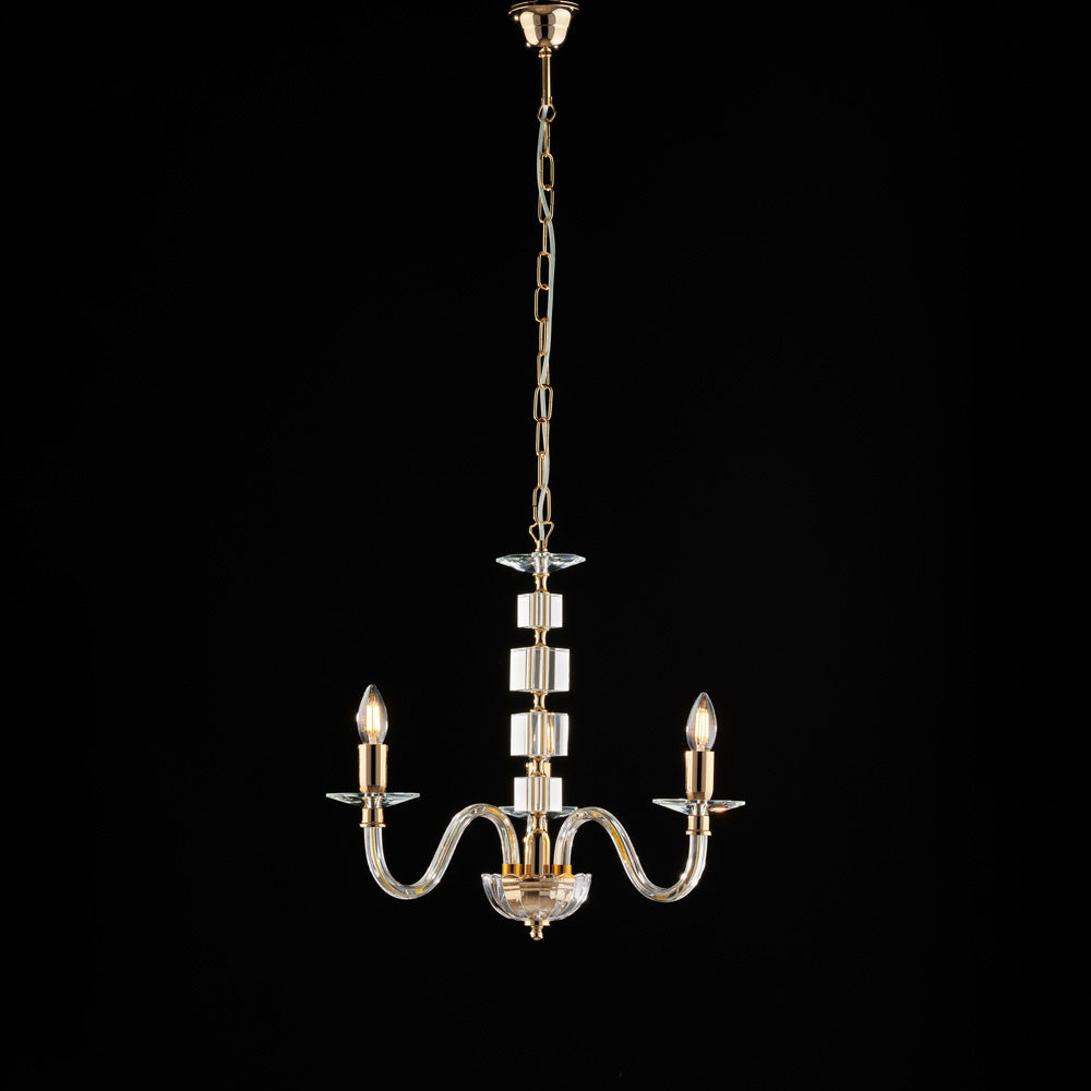 Lampadario Contemporaneo Franz Cristallo Oro 3 Luci E14