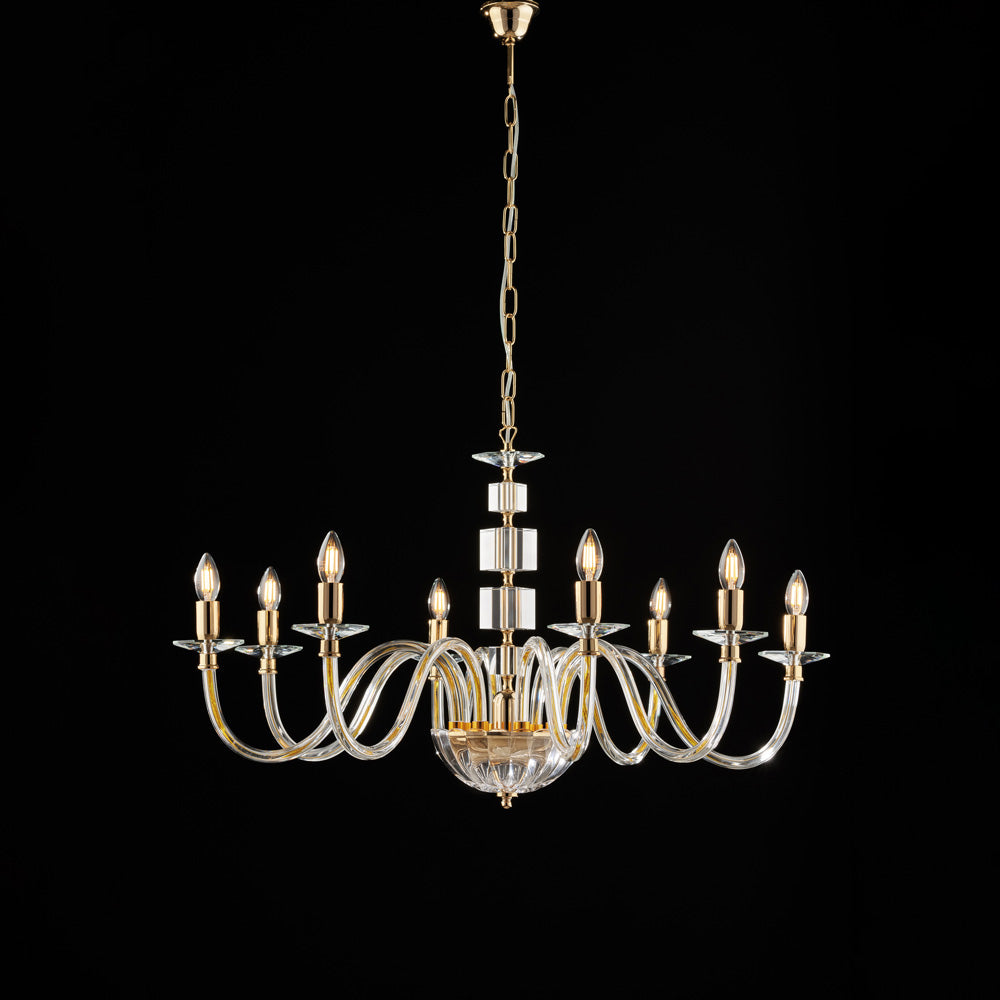 Lampadario Contemporaneo Franz Cristallo Metallo Oro 8 Luci E14