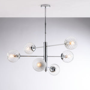 Lampadario Contemporaneo Demetra Metallo Cromo 6 Luci E14