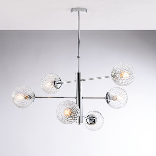 Lampadario Contemporaneo Demetra Metallo Cromo 6 Luci E14