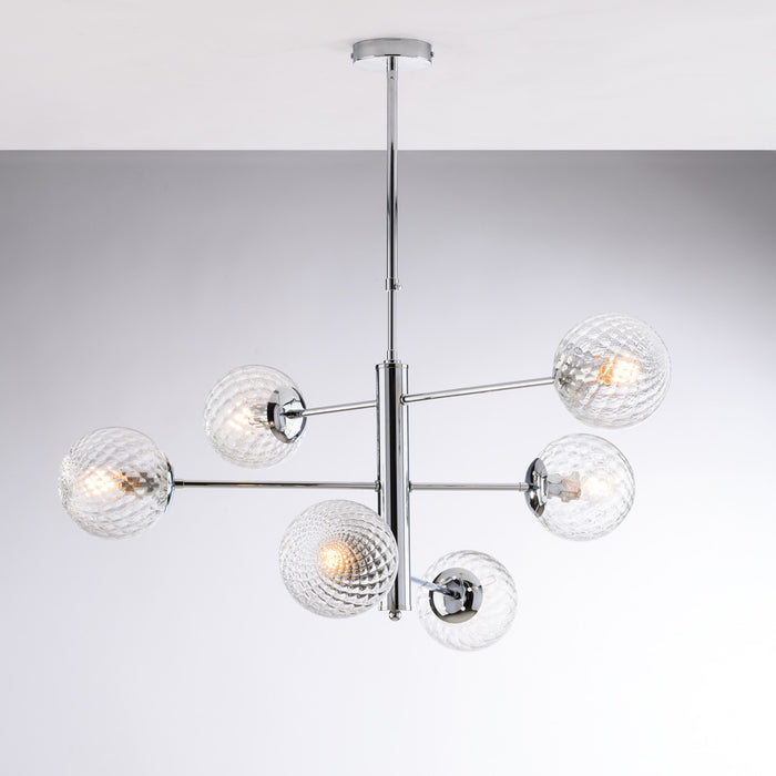 Lampadario Contemporaneo Demetra Metallo Cromo 6 Luci E14