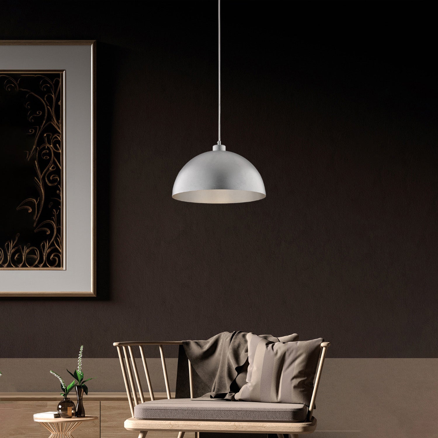 Sospensione Industrial 1 Luce Marcus In Ferro Laccato Argento Diam 35