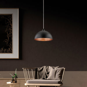 Sospensione Industrial 1 Luce Marcus In Ferro Laccato Nero E Rame Diam 35