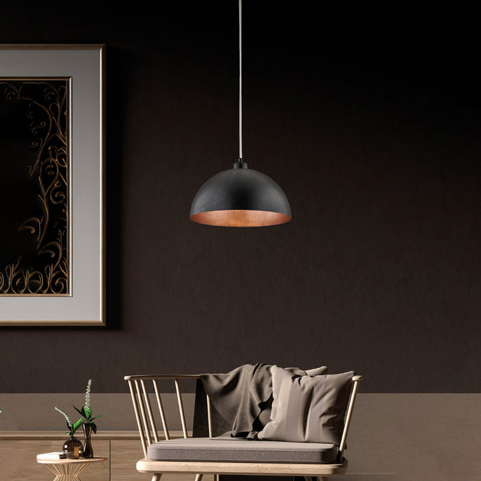 Sospensione Industrial 1 Luce Marcus In Ferro Laccato Nero E Rame Diam 35