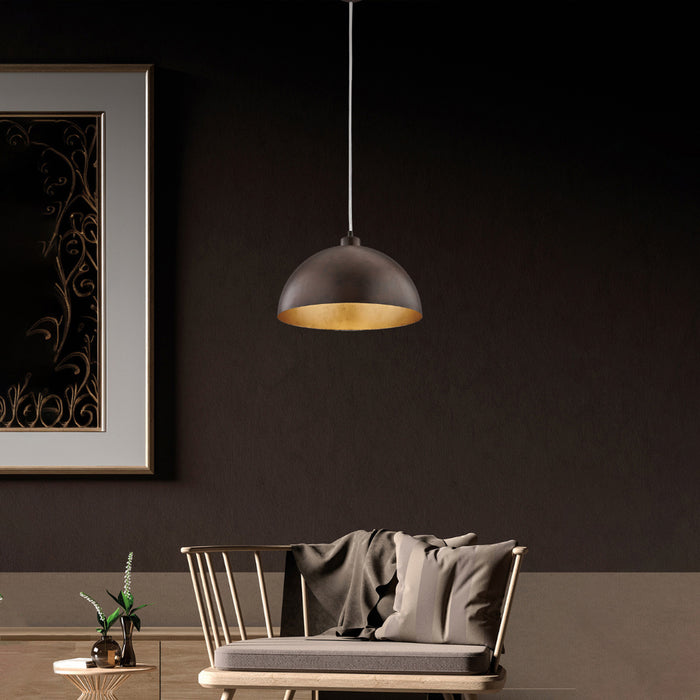 Sospensione Industrial 1 Luce Marcus In Ferro Laccato Ruggine E Oro Diam 35