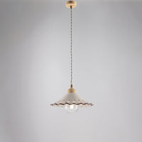 Sospensione 1 Luce Osteria In Ferro Avorio Decapè E Coppa In Ceramica Decorata