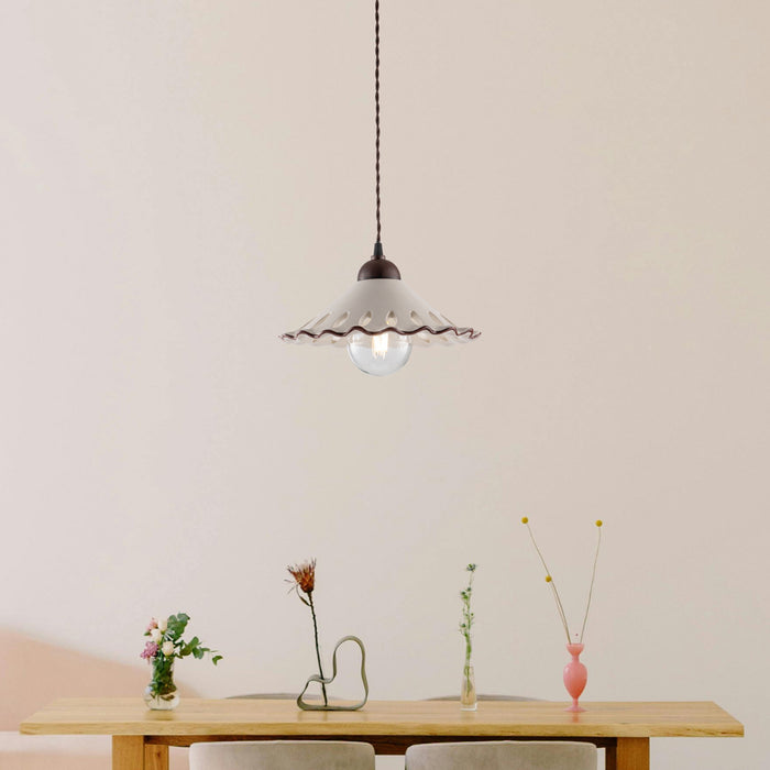 Sospensione 1 Luce Osteria In Ferro Nero Ruggine E Coppa In Ceramica Decorata