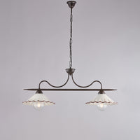 Bilanciere 2 Luci Osteria In Ferro Nero Ruggine E Coppe In Ceramica Decorata