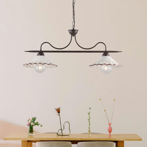 Bilanciere 2 Luci Osteria In Ferro Nero Ruggine E Coppe In Ceramica Decorata