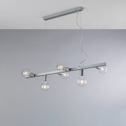 Lampadario Contemporaneo Fabian Metallo Argento 6 Luci E27