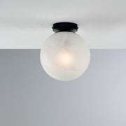 Plafoniera Industrial Olaf In Ferro Laccato Nero E Vetro 1 Luce