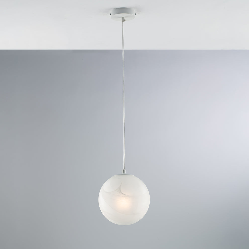 Sospensione Industrial Olaf In Ferro Laccato Bianco E Vetro 1 Luce