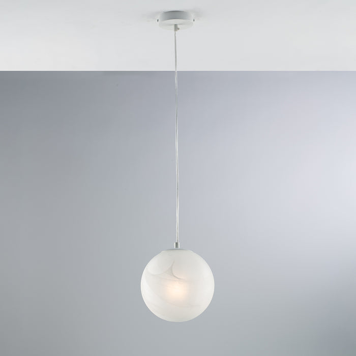 Sospensione Industrial Olaf In Ferro Laccato Bianco E Vetro 1 Luce