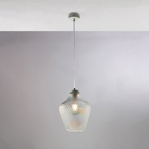 Sospensione 1 Luce Maya In Ferro Laccato Bianco E Vetro Soffiato Trasparente