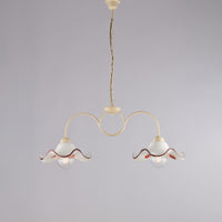 Bilanciere 2 Luci Anemone In Ferro Laccato Avorio E Ceramica Decorata