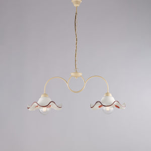 Bilanciere 2 Luci Anemone In Ferro Laccato Avorio E Ceramica Decorata