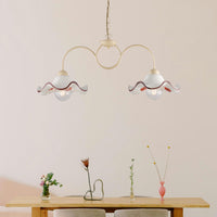 Bilanciere 2 Luci Anemone In Ferro Laccato Avorio E Ceramica Decorata