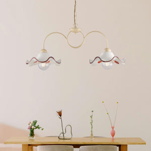 Bilanciere 2 Luci Anemone In Ferro Laccato Avorio E Ceramica Decorata