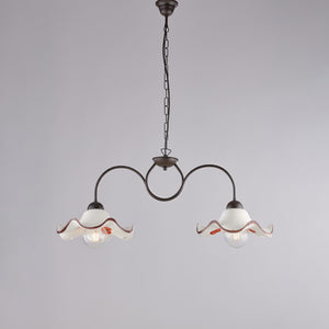 Bilanciere 2 Luci Anemone In Ferro Laccato Ruggine E Ceramica Decorata