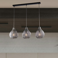 Sospensione 3 Luci Diamante A Binario Ferro Nero E Vetro Grigio Specchiato
