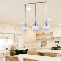 Sospensione 3 Luci Diamante A Binario Ferro Bianco E Vetro Soffiato Trasparente