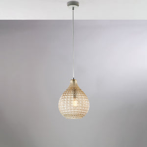 Sospensione 1 Luce Diamante In Ferro Bianco E Vetro Soffiato Ambra