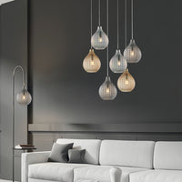 Sospensione 1 Luce Diamante In Ferro Nero E Vetro Soffiato Grigio Specchiato