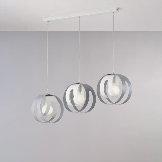 Tobias Sospensione con rosone rettangolare e diffusori taglio laser in ferro laccato bianco e grigio con cavo elettrico regolabile 3 luci