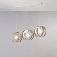 Tobias Sospensione con rosone rettangolare e diffusori taglio laser in ferro laccato bianco e tortora con cavo elettrico regolabile 3 luci