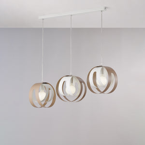 Tobias Sospensione con rosone rettangolare e diffusori taglio laser in ferro laccato bianco e tortora con cavo elettrico regolabile 3 luci