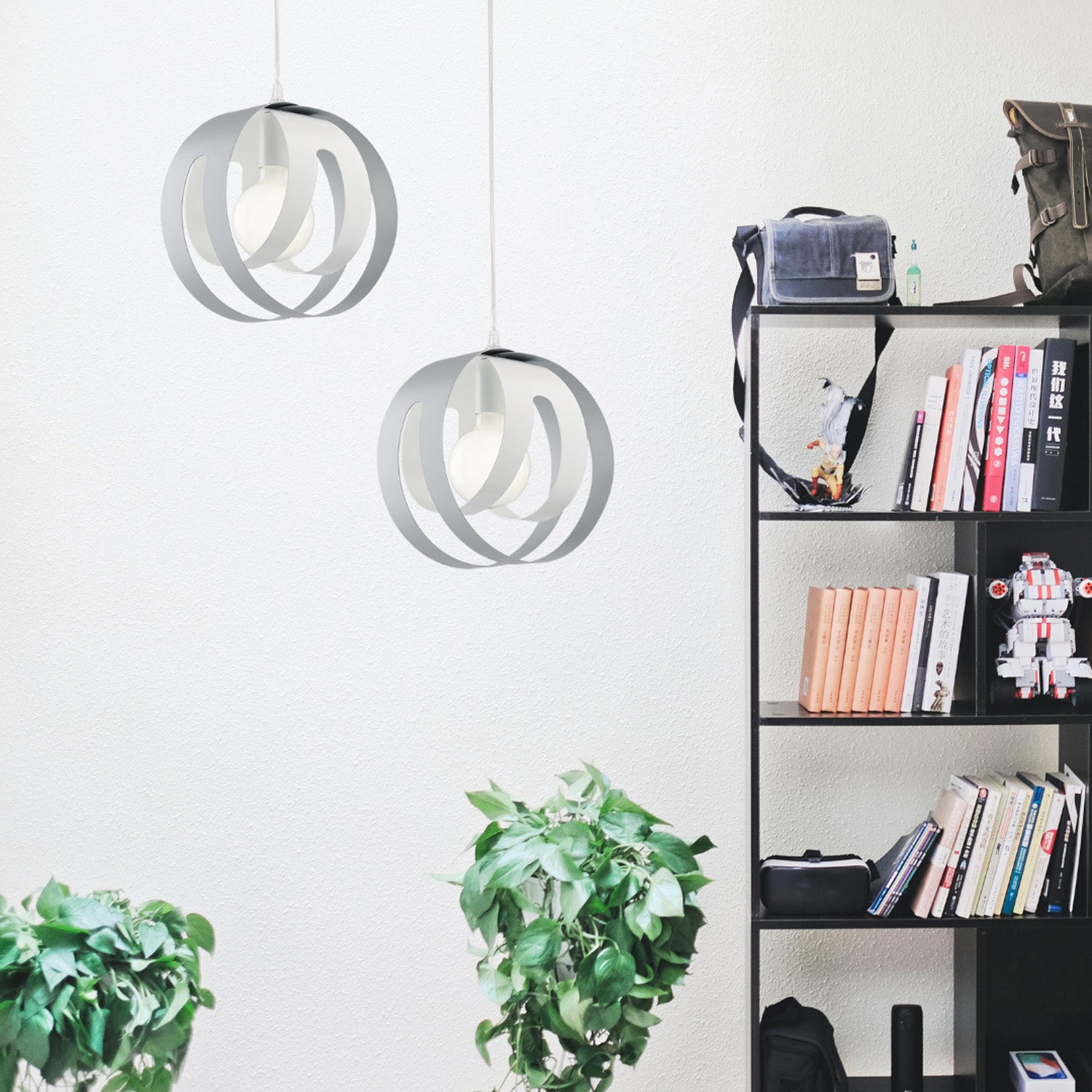 Sospensione 1 Luce Tobias Ferro Laccato Bianco E Grigio Taglio Laser