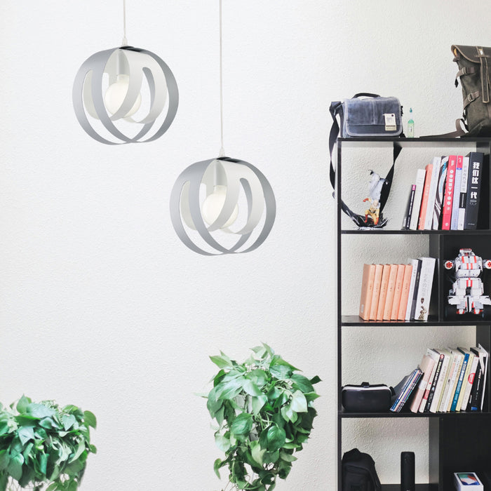 Sospensione 1 Luce Tobias Ferro Laccato Bianco E Grigio Taglio Laser