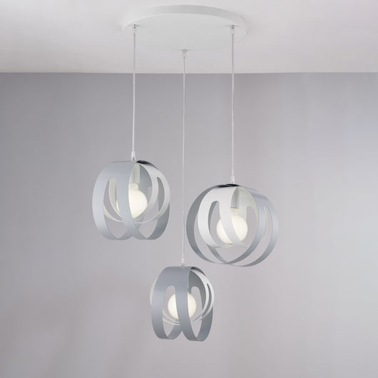 Sospensione 3 Luci Tobias Ferro Laccato Bianco E Grigio Taglio Laser