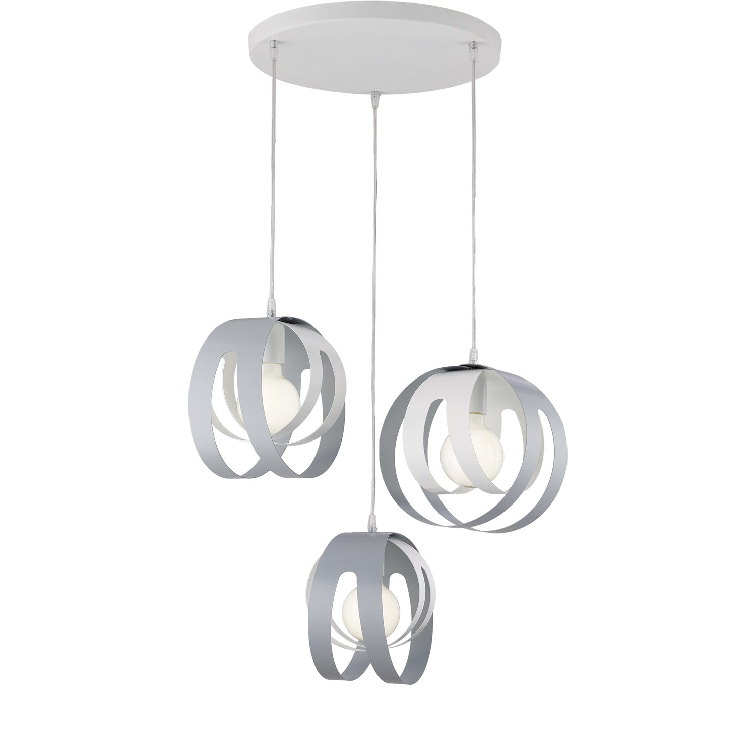 Sospensione 3 Luci Tobias Ferro Laccato Bianco E Grigio Taglio Laser