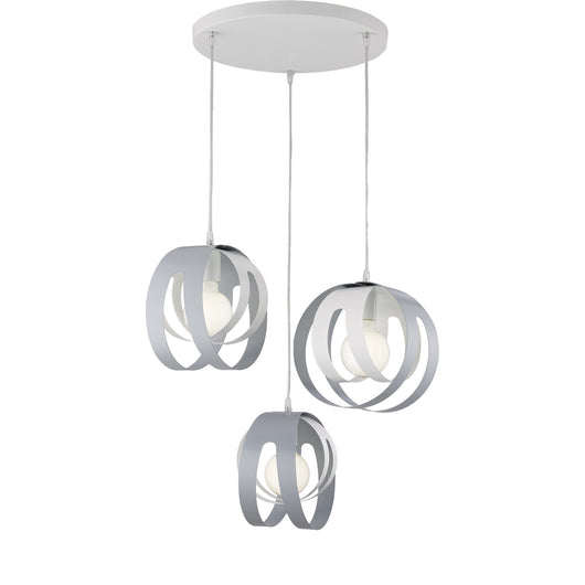 Sospensione 3 Luci Tobias Ferro Laccato Bianco E Grigio Taglio Laser