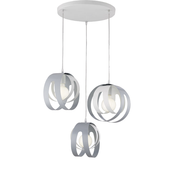 Sospensione 3 Luci Tobias Ferro Laccato Bianco E Grigio Taglio Laser