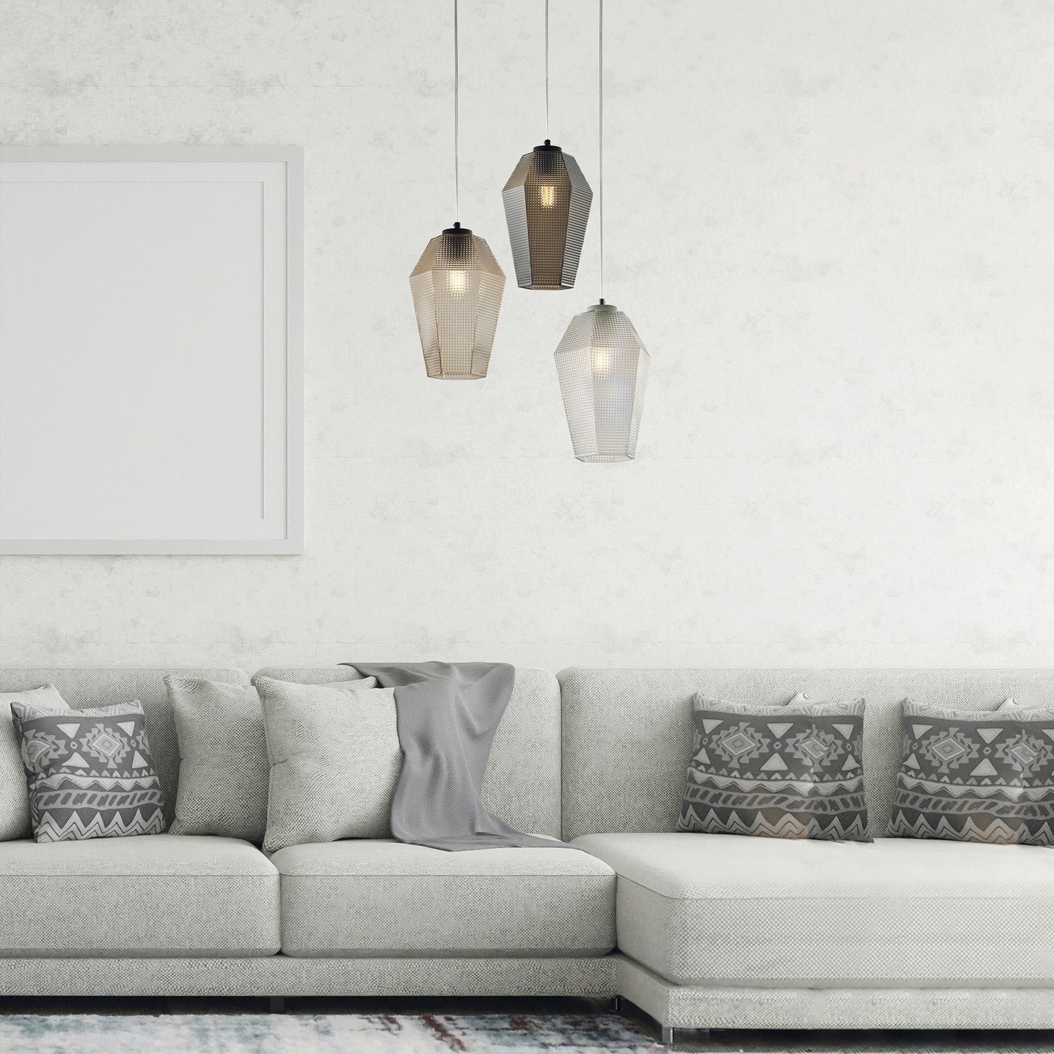 Sospensione 1 Luce Prisma In Ferro Laccato Bianco E Vetro Ambra