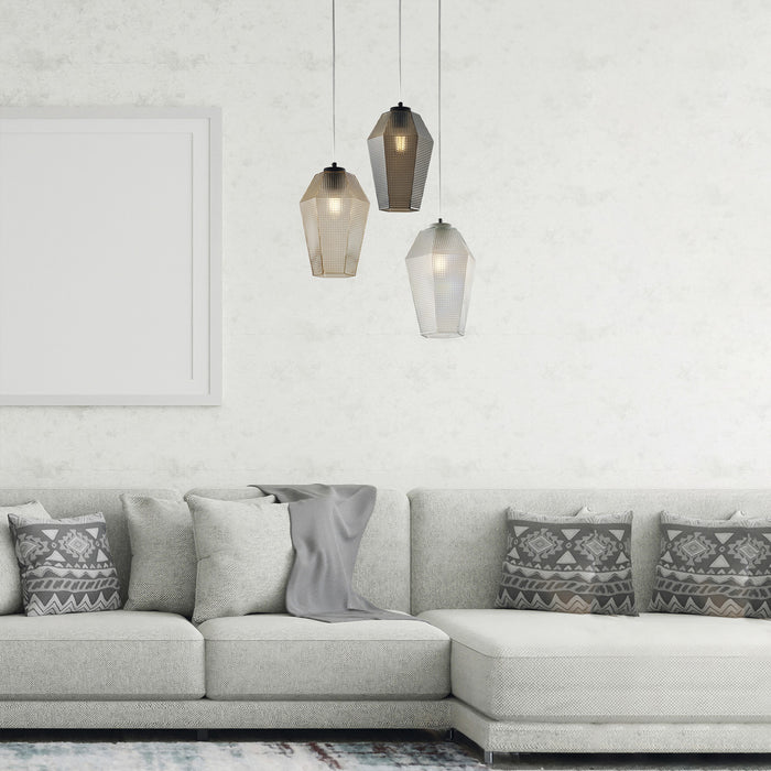 Sospensione 1 Luce Prisma In Ferro Laccato Bianco E Vetro Ambra