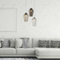 Sospensione 1 Luce Prisma In Ferro Laccato Bianco E Vetro Grigio Specchiato