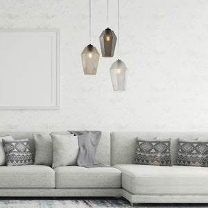 Sospensione 1 Luce Prisma In Ferro Laccato Bianco E Vetro Grigio Specchiato