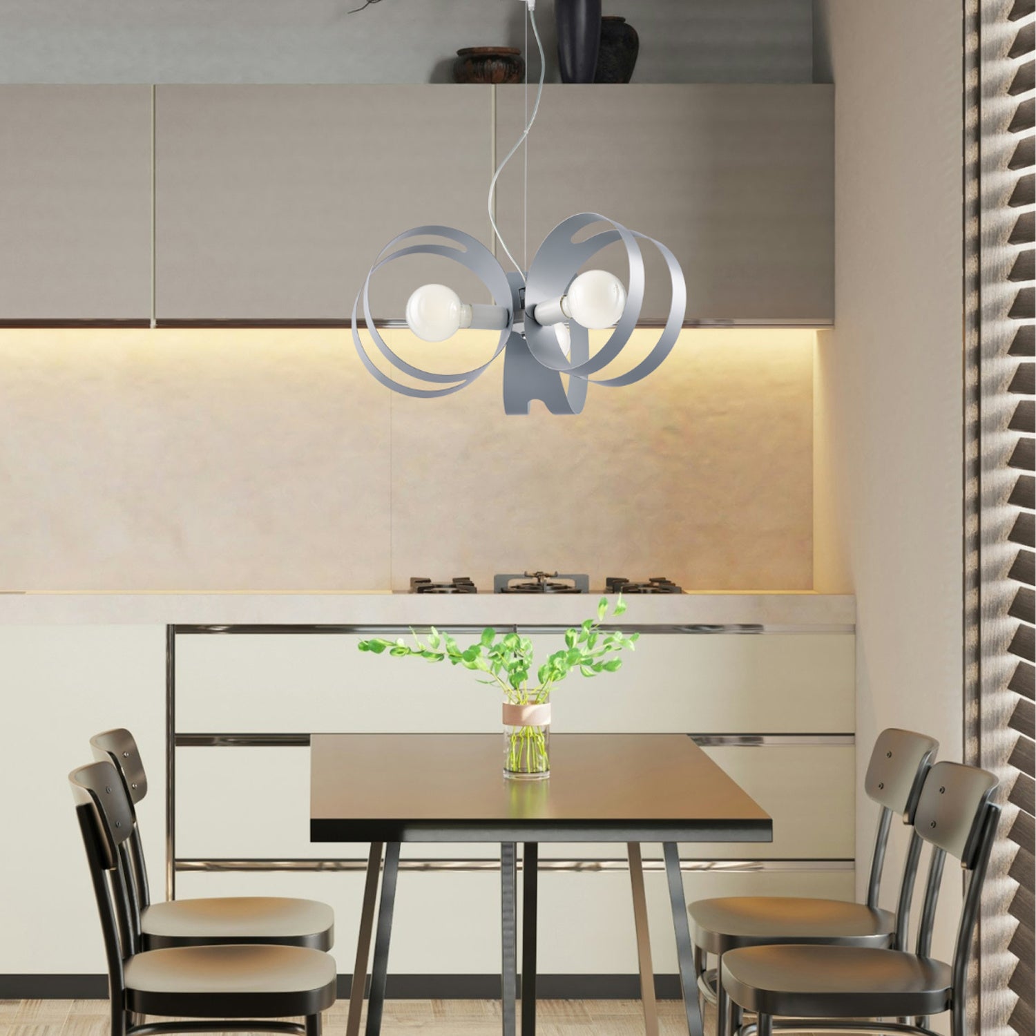 Sospensione Moderna 3 Luci Peter In Ferro Bianco Grigio Taglio Laser