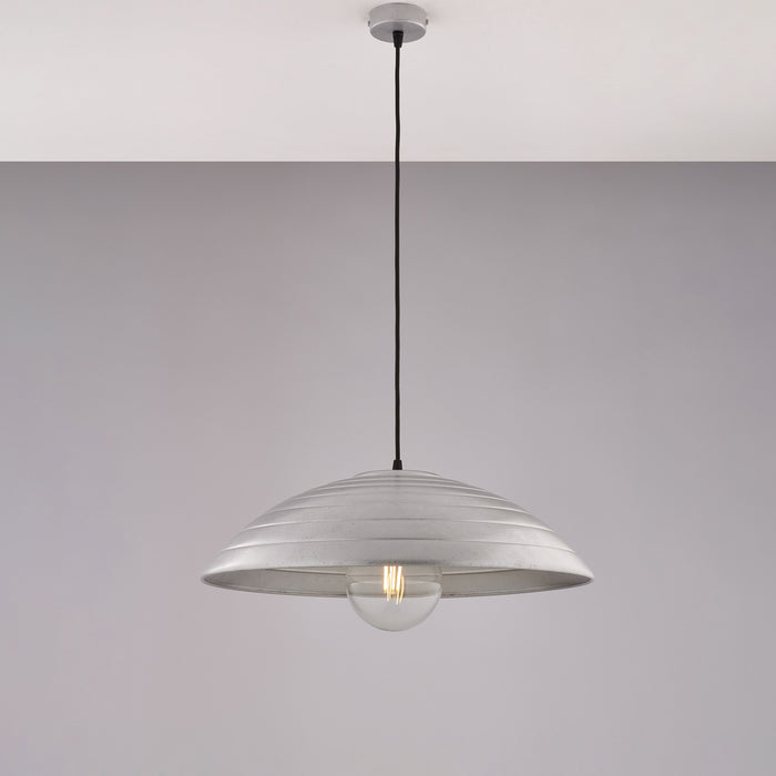 Sospensione 1 Luce Sender In Ferro Laccato Nero Con Decoro Argento